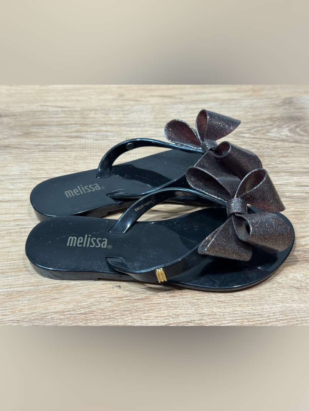NEW Kids' Mini Harmonic Black Glitter Bow Flip Flop Size 11